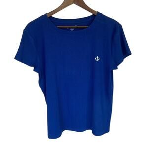 LOFT Royal Blue Ribbed Short Sleeve Tee with Anchor - XL